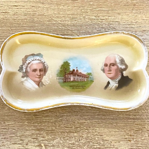 Antique Vintage George & Martha Washington Mt Vernon Hand Painted Trinket Dish. - Picture 4 of 6